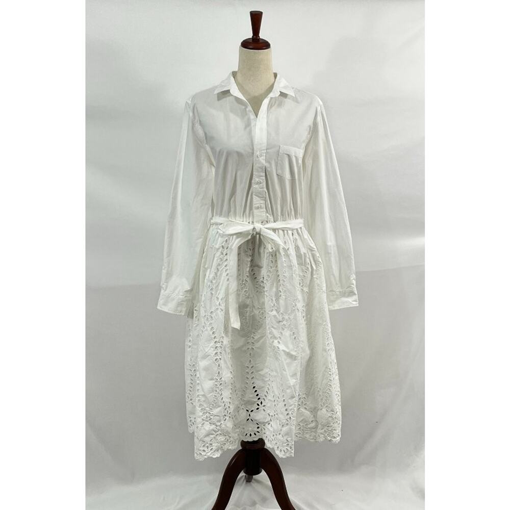 FRANK & EILEEN Sz L Large Embroidered Eyelet Grace Midi Shirt Dress - Picture 10 of 15